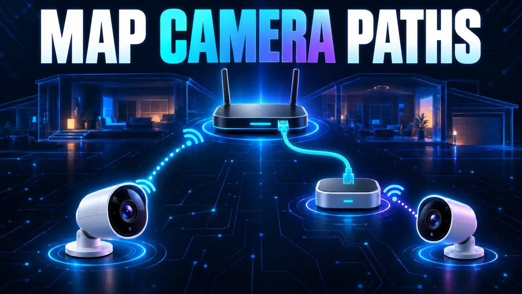 Two camera paths show direct Wi-Fi to a router or wireless to a hub with a wired Ethernet uplink.