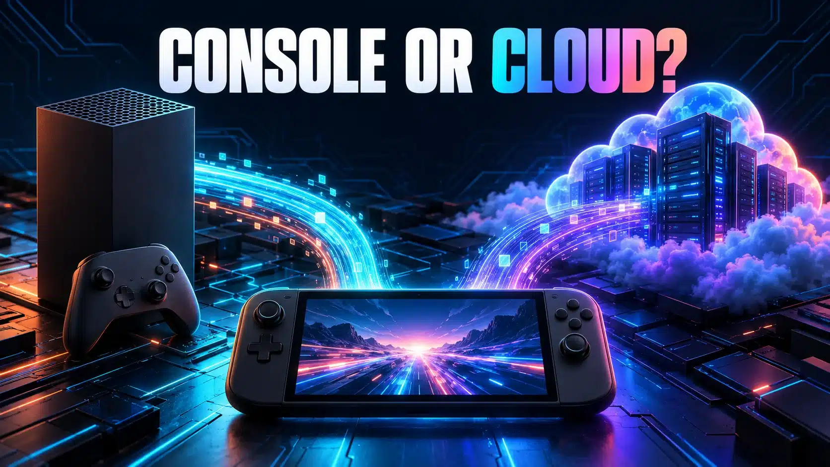 Two game-streaming paths originate from a home console and a cloud service.