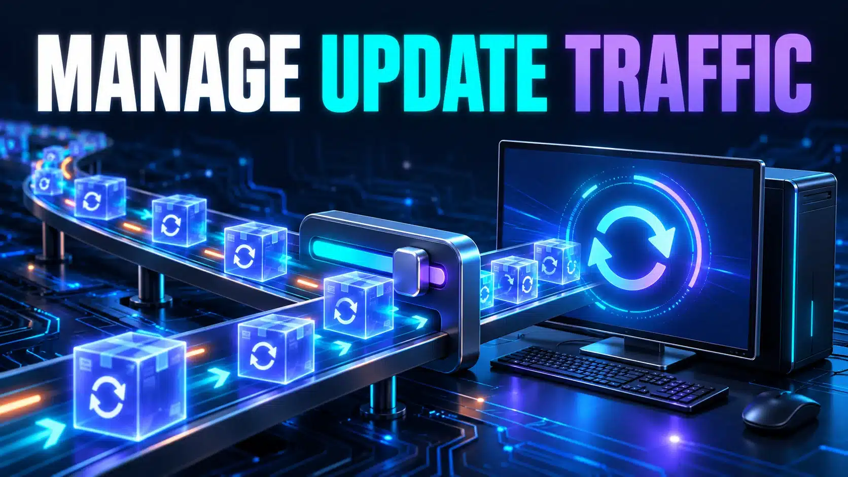 Update packages pass through a bandwidth control while the computer’s update symbol stays active.